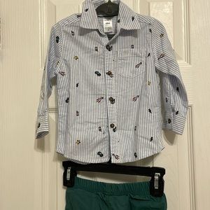 Carter’s Button Up and Green Elastic Waist Pants